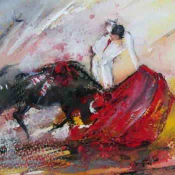 Painting titled "Bullfight 75" by Miki De Goodaboom, Original Artwork, Oil