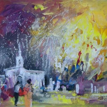 Schilderij getiteld "Fireworks upon The…" door Miki De Goodaboom, Origineel Kunstwerk, Olie