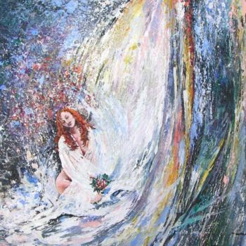 Painting titled "Under The Waterfall" by Miki De Goodaboom, Original Artwork, Oil