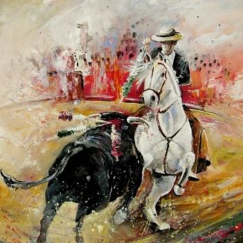 Painting titled "Bullfight 03" by Miki De Goodaboom, Original Artwork, Oil