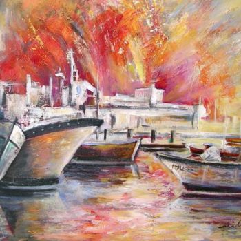 Картина под названием "Boats in Calpe 3" - Miki De Goodaboom, Подлинное произведение искусства, Масло