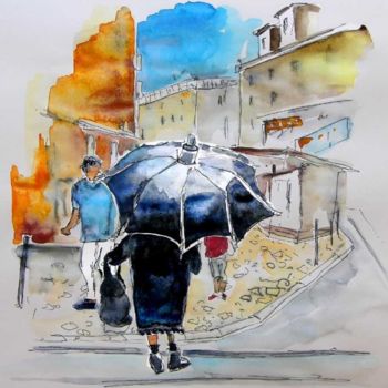 Картина под названием "Black Umbrella in L…" - Miki De Goodaboom, Подлинное произведение искусства, Масло