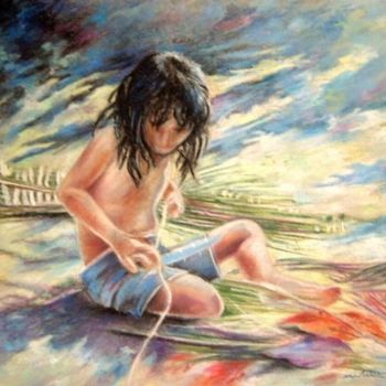 Ζωγραφική με τίτλο "Enfant de Polynesie" από Miki De Goodaboom, Αυθεντικά έργα τέχνης, Λάδι