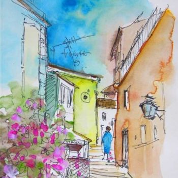 Malarstwo zatytułowany „Street in Sintra” autorstwa Miki De Goodaboom, Oryginalna praca, Olej