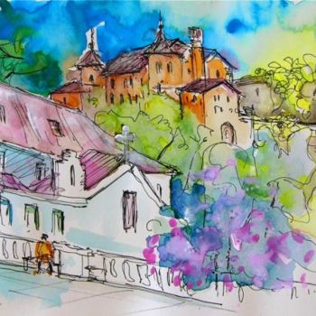 Schilderij getiteld "Square in Sintra" door Miki De Goodaboom, Origineel Kunstwerk, Olie