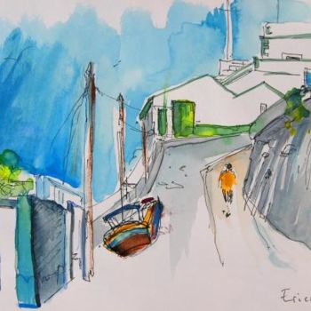 Peinture intitulée "Street in Ericeira" par Miki De Goodaboom, Œuvre d'art originale, Huile