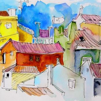 绘画 标题为“Houses in Peniche” 由Miki De Goodaboom, 原创艺术品, 油