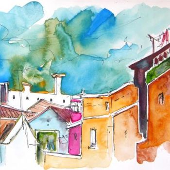 「Houses in Peniche」というタイトルの絵画 Miki De Goodaboomによって, オリジナルのアートワーク, オイル