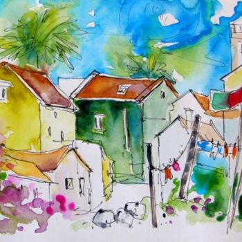 "Houses in Peniche" başlıklı Tablo Miki De Goodaboom tarafından, Orijinal sanat, Petrol