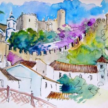 Schilderij getiteld "Houses in Obidos" door Miki De Goodaboom, Origineel Kunstwerk, Olie