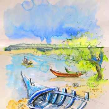 Pintura intitulada "Boats in Torreira" por Miki De Goodaboom, Obras de arte originais, Óleo