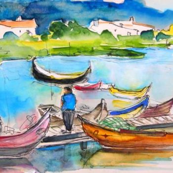 Painting titled "Boats in Torreira" by Miki De Goodaboom, Original Artwork, Oil