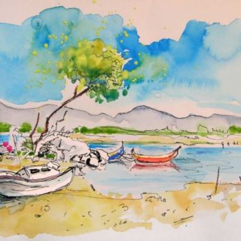 Ζωγραφική με τίτλο "Boats in Sao Jacinto" από Miki De Goodaboom, Αυθεντικά έργα τέχνης, Λάδι