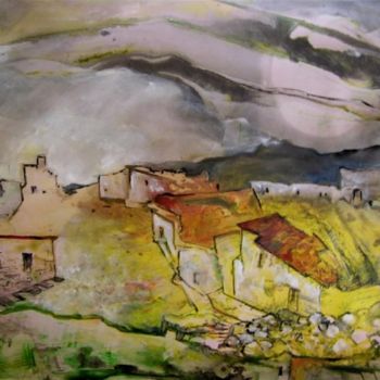 Painting titled "Village 1" by Miki De Goodaboom, Original Artwork, Oil