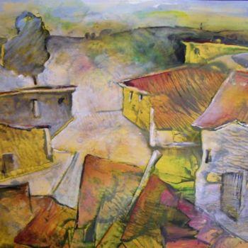 Painting titled "Village 2" by Miki De Goodaboom, Original Artwork, Oil