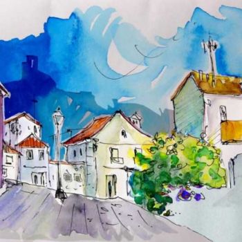 Malarstwo zatytułowany „Houses in Vila do C…” autorstwa Miki De Goodaboom, Oryginalna praca, Olej