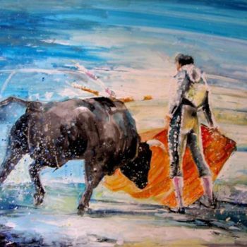 Painting titled "Bullfight 2010 - 3" by Miki De Goodaboom, Original Artwork, Oil