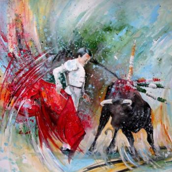 Painting titled "Bullfight 2010 - 10" by Miki De Goodaboom, Original Artwork, Oil