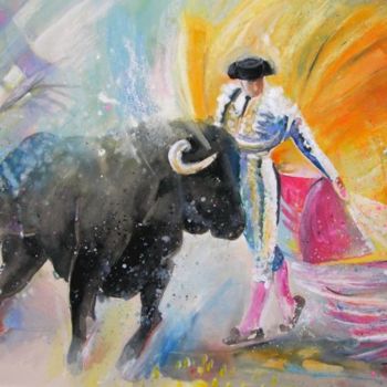 Painting titled "Bullfight 2010 - 14" by Miki De Goodaboom, Original Artwork, Oil