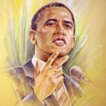 Painting titled "Barack Obama -1-: Y…" by Miki De Goodaboom, Original Artwork, Oil