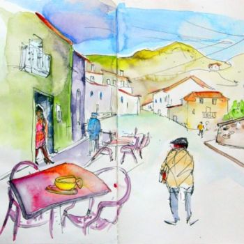 Malerei mit dem Titel "Street in Barca de…" von Miki De Goodaboom, Original-Kunstwerk, Öl
