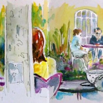 Painting titled "Cafe Life - 4 -" by Miki De Goodaboom, Original Artwork, Oil