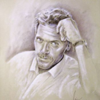 Malerei mit dem Titel "Hugh Laurie" von Miki De Goodaboom, Original-Kunstwerk, Öl