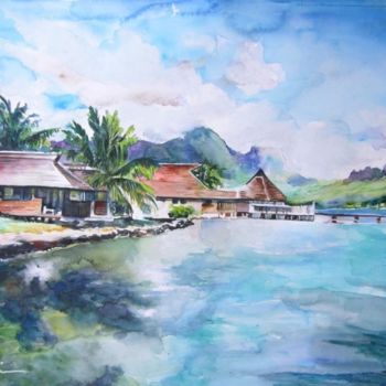 Painting titled "House by The Lagoon" by Miki De Goodaboom, Original Artwork, Oil