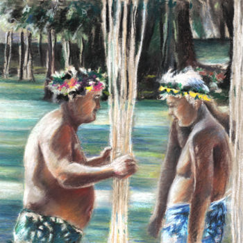 Painting titled "Maori Warriors with…" by Miki De Goodaboom, Original Artwork, Oil