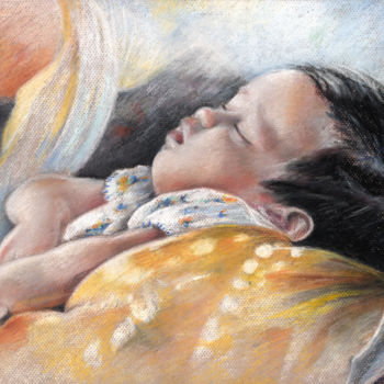 Painting titled "Polynesian Baby" by Miki De Goodaboom, Original Artwork, Oil