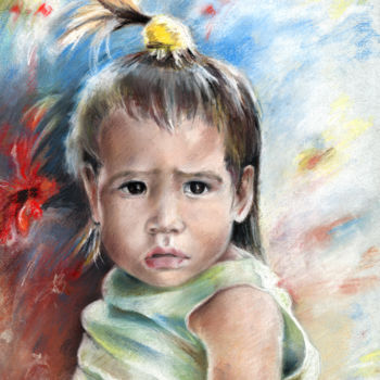 Schilderij getiteld "Little Girl from Ta…" door Miki De Goodaboom, Origineel Kunstwerk, Olie