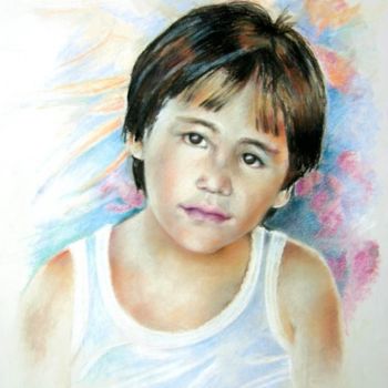 Pintura intitulada "Little Boy from Tah…" por Miki De Goodaboom, Obras de arte originais, Giz