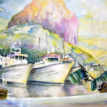 Painting titled "Boats in Calpe 01" by Miki De Goodaboom, Original Artwork, Oil