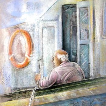 Peinture intitulée "Old Fisherman smoki…" par Miki De Goodaboom, Œuvre d'art originale, Huile