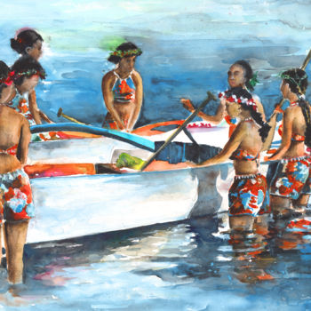 Malerei mit dem Titel "Polynesian Vahines…" von Miki De Goodaboom, Original-Kunstwerk, Öl
