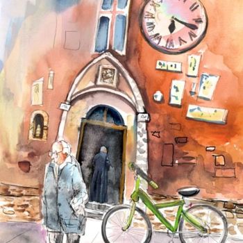 Painting titled "Cycling in Italy 03" by Miki De Goodaboom, Original Artwork, Watercolor