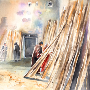 Painting titled "Moroccan Market 06" by Miki De Goodaboom, Original Artwork, Oil