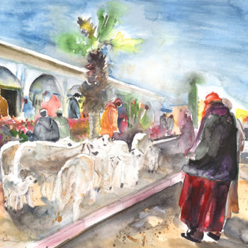 Painting titled "Moroccan Market 07" by Miki De Goodaboom, Original Artwork, Oil