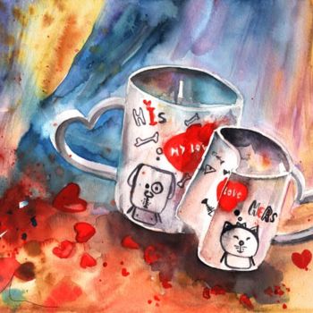 Pittura intitolato "Love Mugs" da Miki De Goodaboom, Opera d'arte originale, Olio