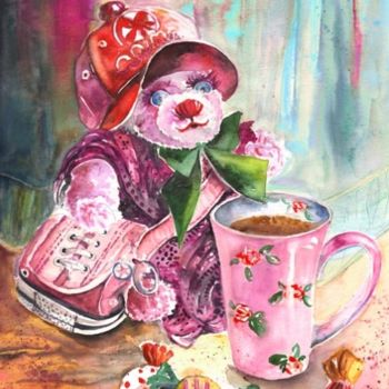 Schilderij getiteld "Bear'nadette" door Miki De Goodaboom, Origineel Kunstwerk, Olie