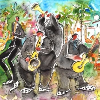 Pintura titulada "Street Musicians in…" por Miki De Goodaboom, Obra de arte original, Oleo