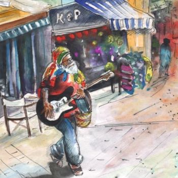 Malerei mit dem Titel "Street Musician in…" von Miki De Goodaboom, Original-Kunstwerk, Öl