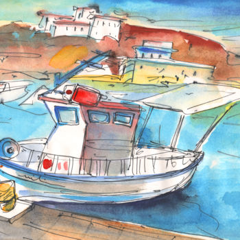 Painting titled "Boat in Agia Galini…" by Miki De Goodaboom, Original Artwork, Oil