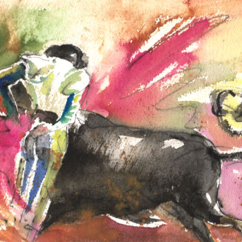 Painting titled "Bullfighting With G…" by Miki De Goodaboom, Original Artwork, Watercolor