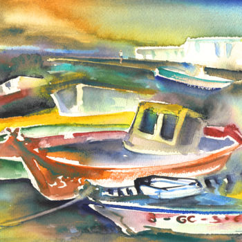 Malerei mit dem Titel "Boats in Lanzarote" von Miki De Goodaboom, Original-Kunstwerk, Öl