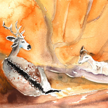 Painting titled "Doe and Deer in Gra…" by Miki De Goodaboom, Original Artwork, Oil
