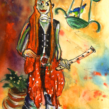 Schilderij getiteld "Musician in Crocodi…" door Miki De Goodaboom, Origineel Kunstwerk, Olie