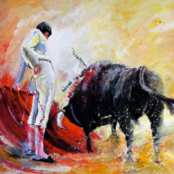 Malarstwo zatytułowany „Bull in Yellow Light” autorstwa Miki De Goodaboom, Oryginalna praca, Olej