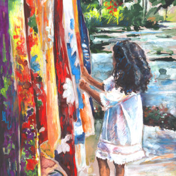 Schilderij getiteld "Tahitian Girl with…" door Miki De Goodaboom, Origineel Kunstwerk, Olie