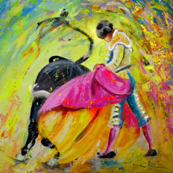 Malarstwo zatytułowany „Bullfighting in Neo…” autorstwa Miki De Goodaboom, Oryginalna praca, Akryl